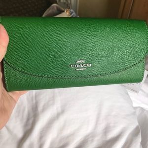 Coach Green Leather Slim Envelope Wallet